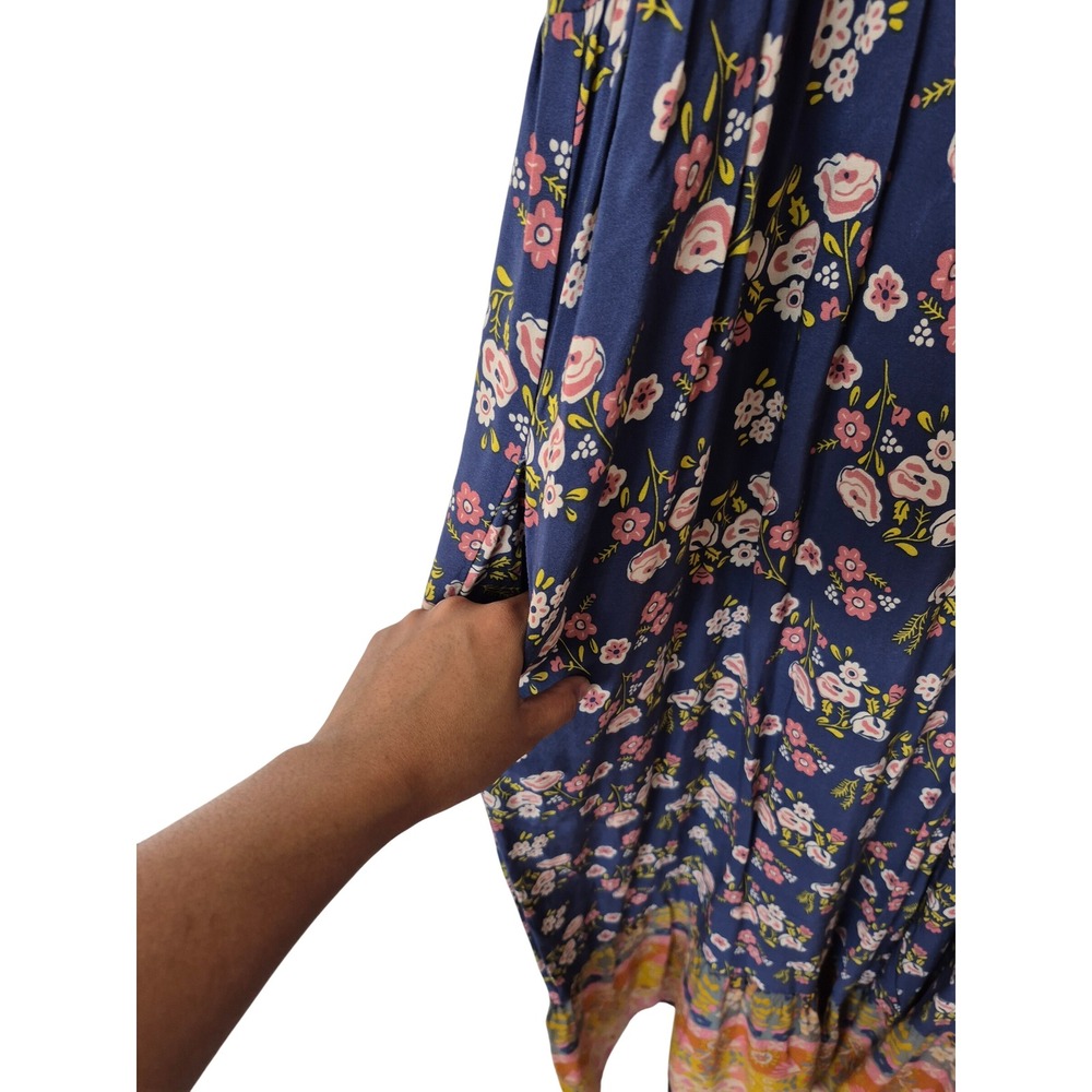 Natural Life Zoe Wide-Leg Jumpsuit Slate Floral Blooms Boho Size Medium - Picture 4 of 8